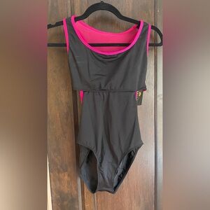 Mariia black leotard with pink mesh